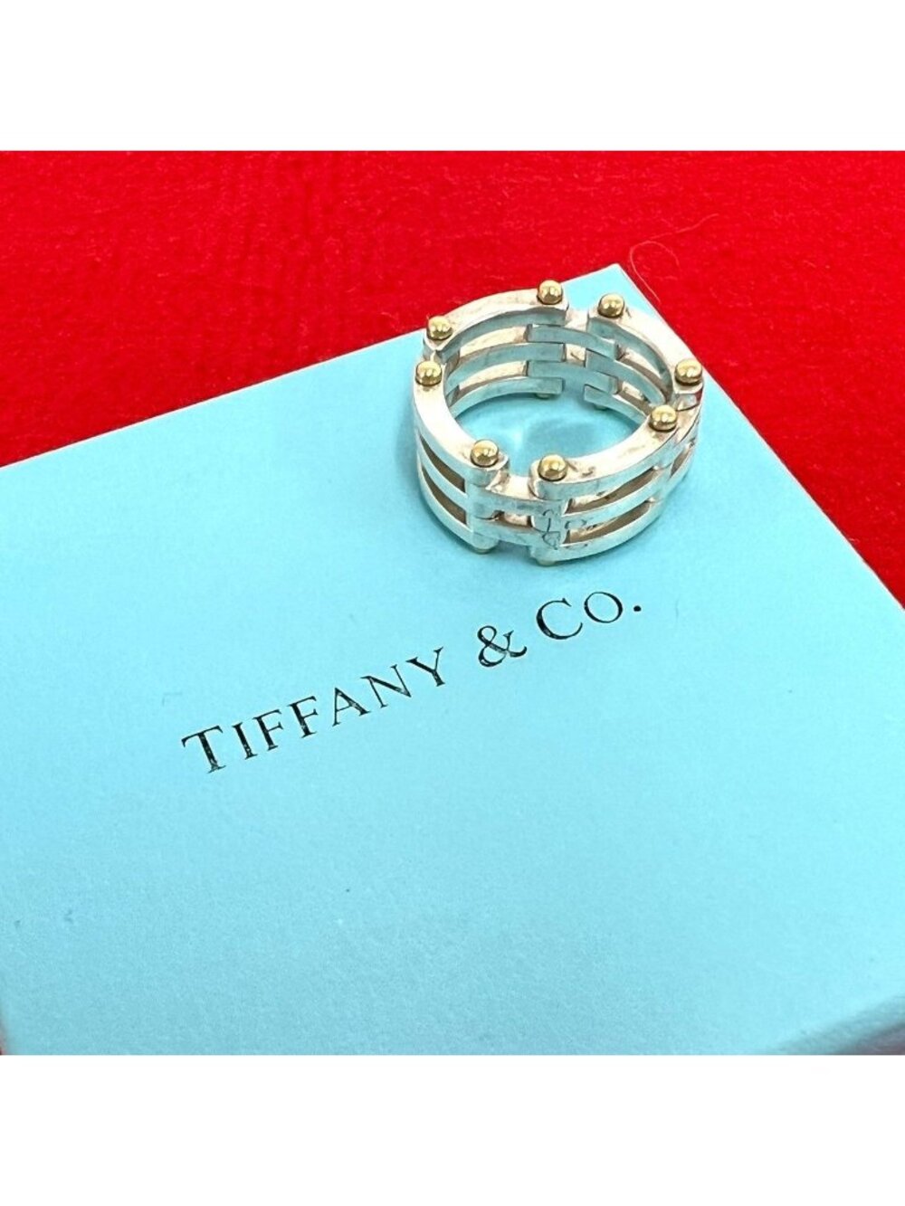 Tiffany & Co Vintage Gate Ring Silver Yellow Gold